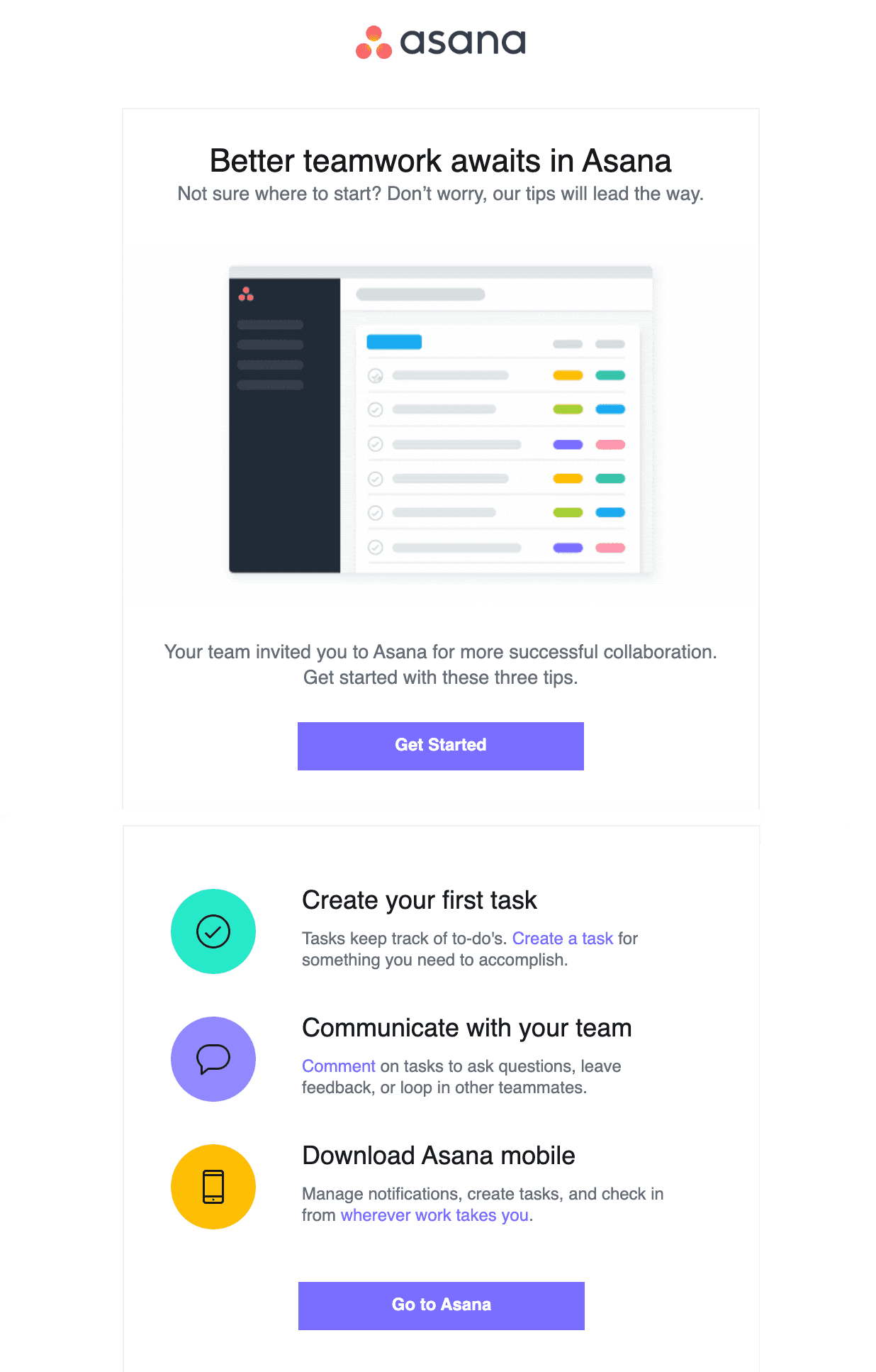 Welcome email - a good example from Asana