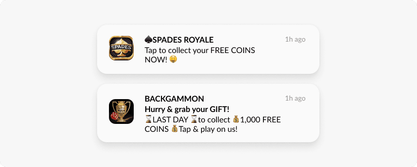 Push notifications from the game apps published by Beach Bum