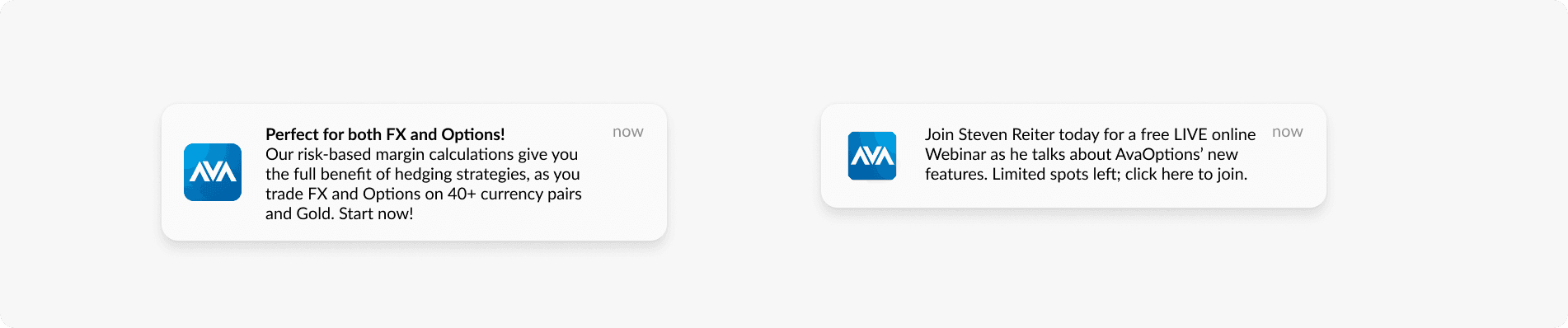 Mobile push notifications sent from the AvaOptions app