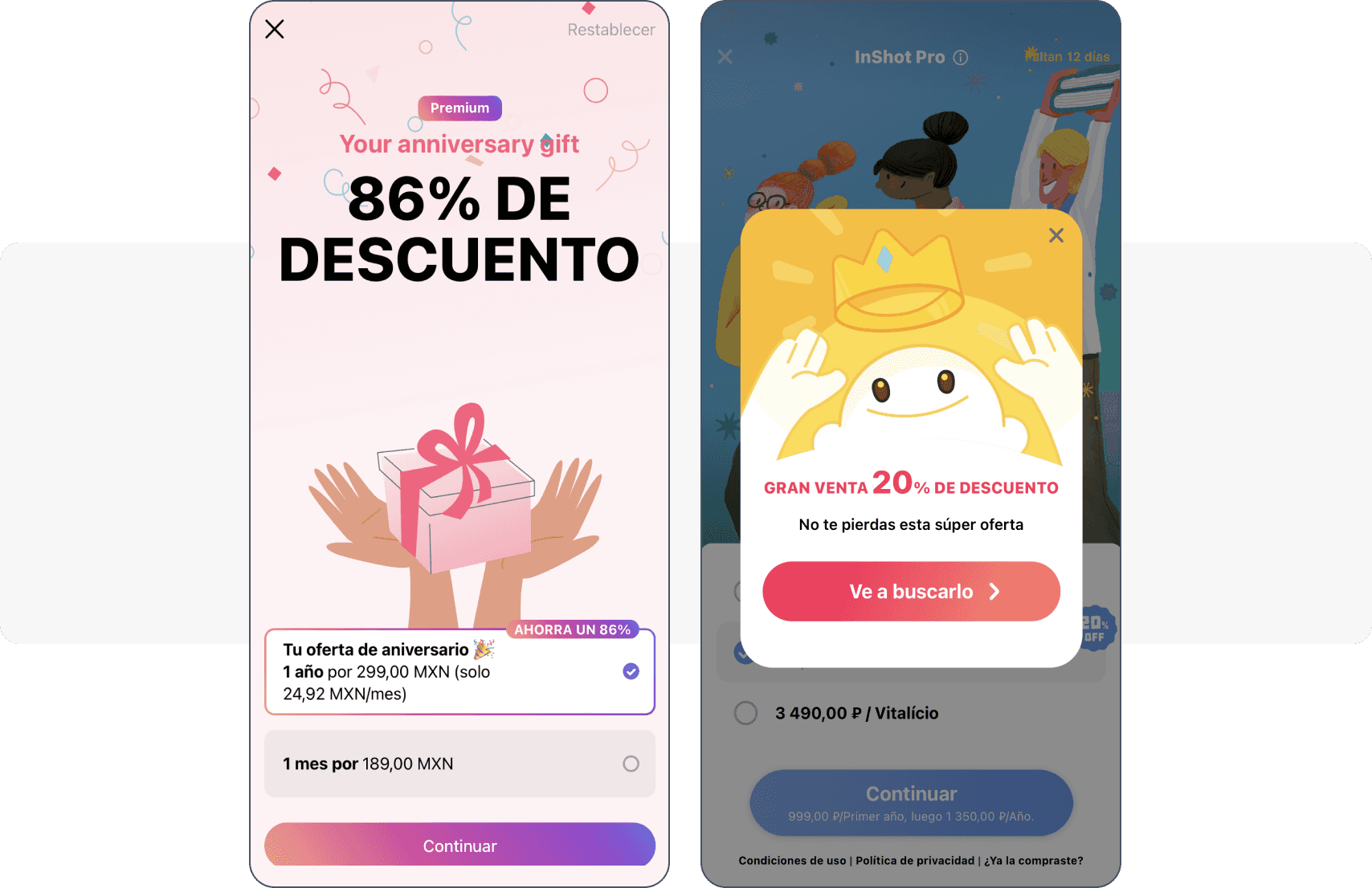 Paywall con oferta de suscripción