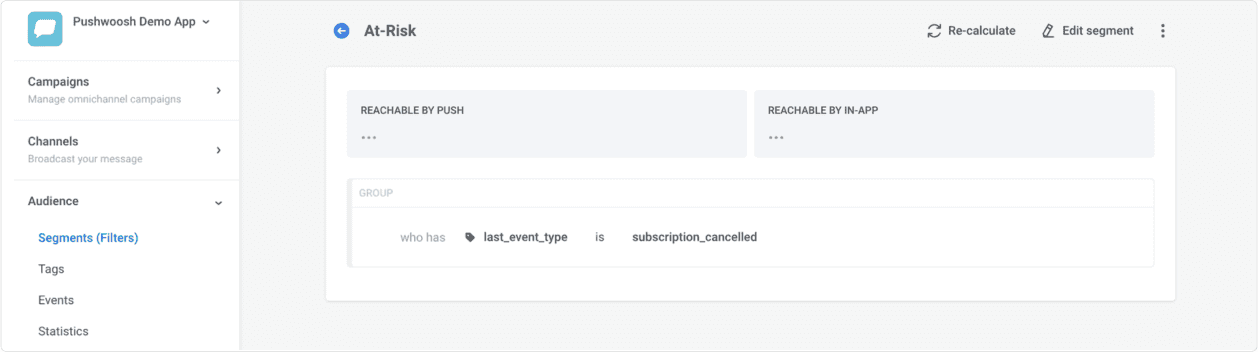 Amplitude At-Risk cohort uploaded as a segment to Pushwoosh