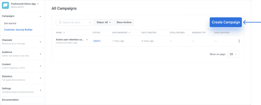 Create campaign Pushwoosh