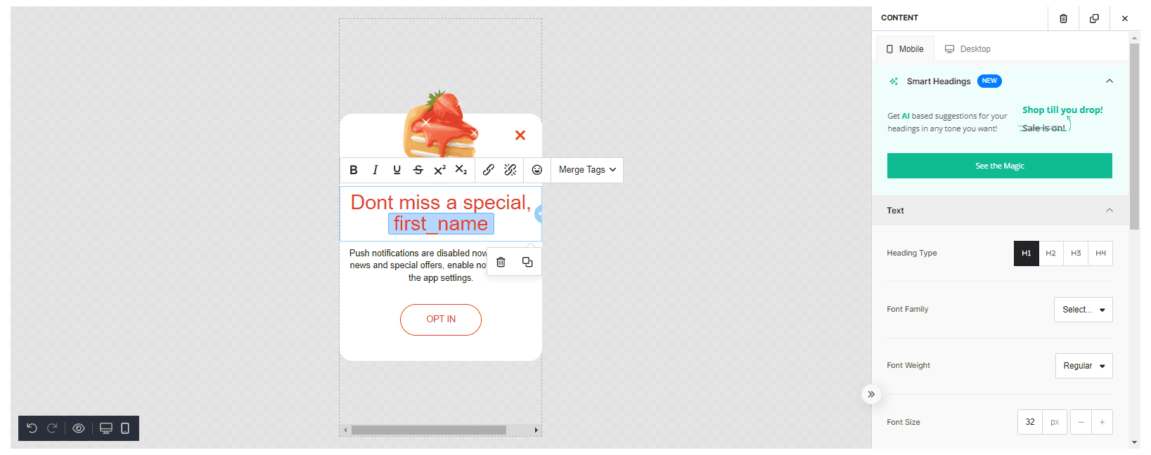 Push notification opt-in request in-app message - Pushwoosh