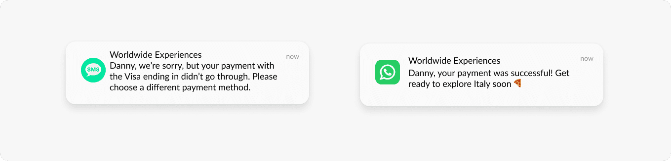 Transactional SMS and WhatsApp messages examples