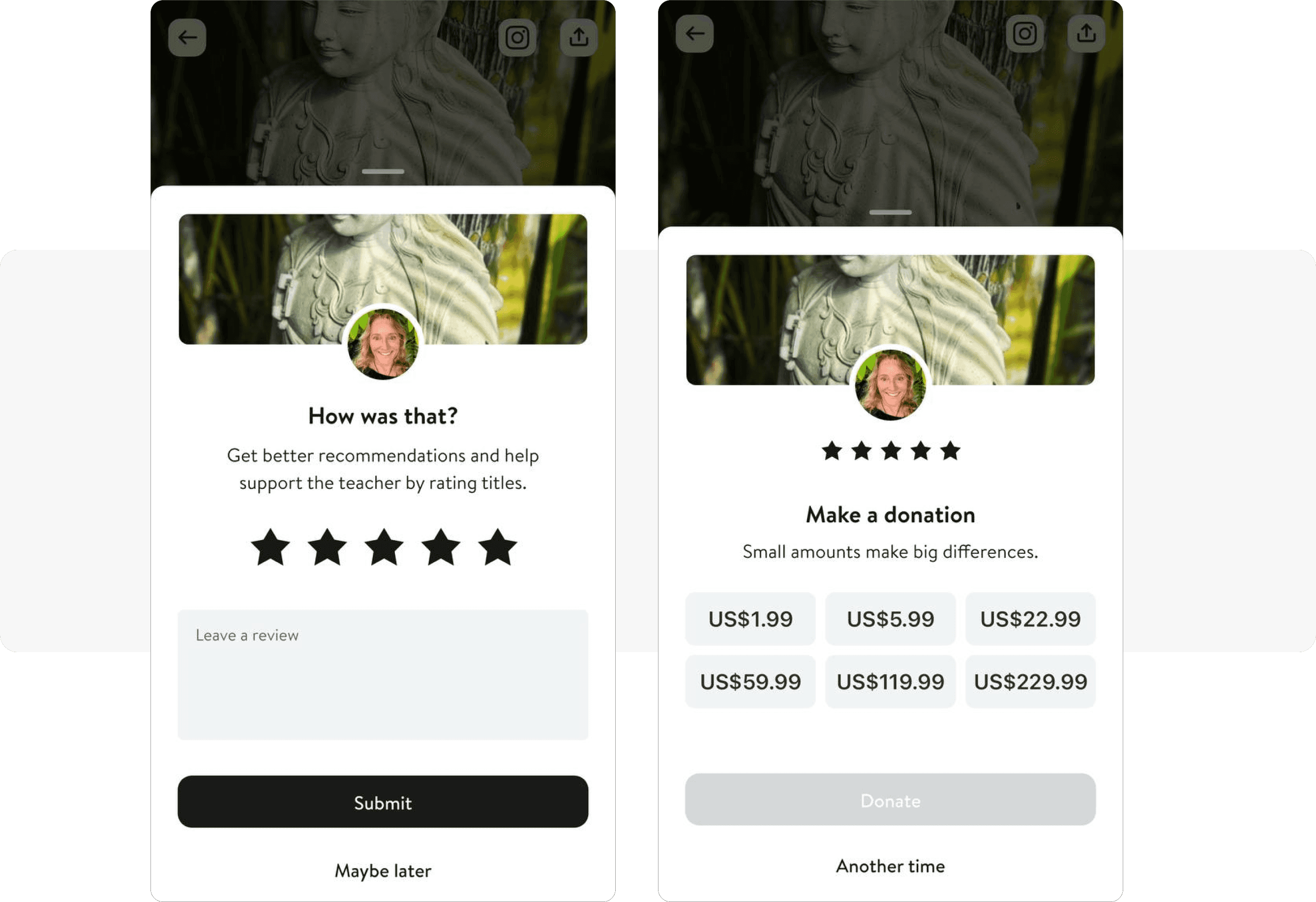 Insight timer donation prompts example