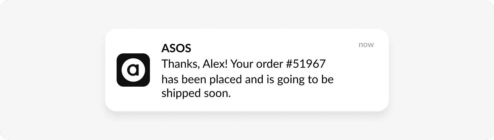 Order confirmation push notification example in e-commerce